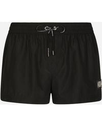 Dolce & Gabbana - Logo Plaque Stretch Swim Shorts - Lyst