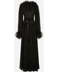 Dolce & Gabbana - Long Silk Chiffon Dress With Ostrich Feather Details - Lyst
