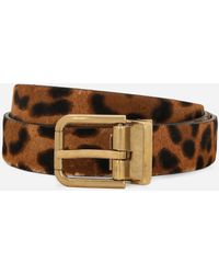 Dolce & Gabbana - Leopard Print Belt With Pony Hair Effect - Lyst