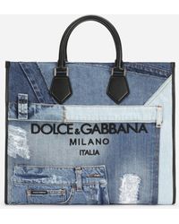 Dolce & Gabbana Large Denim Patchwork Shopper - Blue