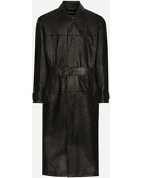 Dolce & Gabbana - Leather Belted Trench Coat - Lyst