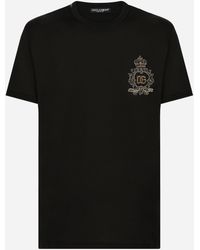 Dolce & Gabbana - Cotton T-Shirt With Heraldic Dg Patch - Lyst