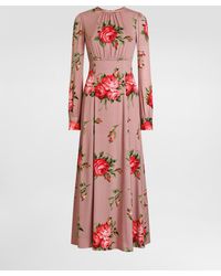 Dolce & Gabbana - Rose Bouquet-Print Charmeuse Long Dress - Lyst