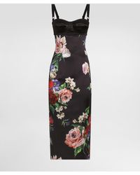 Dolce & Gabbana - Slip Dress Mit Bh-Detail Aus Satin Blumenprint - Lyst