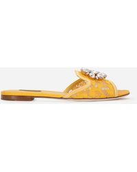 Dolce & Gabbana - Bianca Crystal-embellished Lace Slide Sandal - Lyst