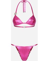 Dolce & Gabbana - Laminated Triangle Bikini Top With Dg Logo - Lyst