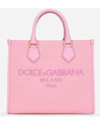 Dolce & Gabbana Canvas Shopper With Embroidered Logo - Pink