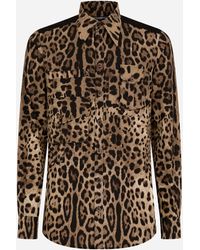 Dolce & Gabbana Camisa multibolsillos de algodón con estampado de leopardo - Marrón