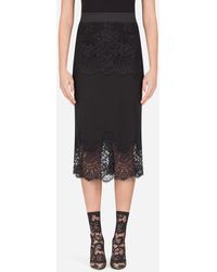 Dolce & Gabbana Crepe De Chine Midi Skirt With Lace Details - Black