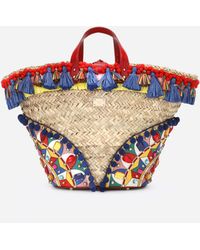 und Strohtaschen Damen Taschen Strand Dolce & Gabbana Synthetik Mittelgroße tasche Devotion aus gehäkeltem raphiabast in Rot 