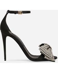 Dolce & Gabbana - Rhinestone-Embellished Satin Bow Sandals - Lyst