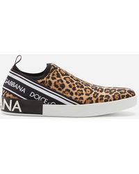 Dolce & Gabbana Portofino Slip-on Trainers In Leopard-print Jacquard - Multicolour