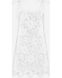 Dolce & Gabbana - Cotton Minidress With Floral Openwork Embroidery - Lyst