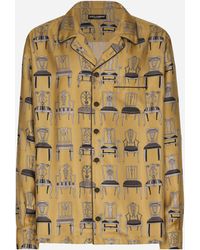 Dolce & Gabbana - Camisa En Sarga De Seda Con Estampado De Sillas - Lyst