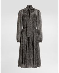 Dolce & Gabbana - Silk Chiffon Dress With Chevron Print - Lyst
