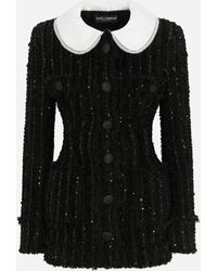 Dolce & Gabbana - Veste en tweed avec paillettes brodées et col en satin - Lyst