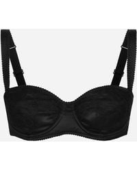 Dolce & Gabbana - Semi-Padded Satin Balconette Bra With Lace - Lyst