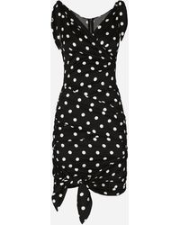 Dolce & Gabbana - Charmeuse Midi Dress With Draping And Polka-Dot - Lyst