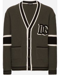 Dolce & Gabbana - Wool Fisherman's Rib-Knit Cardigan With Dg Logo Patch - Lyst