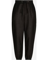 Dolce & Gabbana - Linen And Cotton Jogging Pants With Logo Label - Lyst