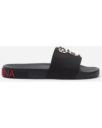 Dolce & Gabbana Slide Aus Gummi Und Kalbsleder Mit Designer-Patch - Schwarz