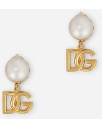 Dolce & Gabbana Orecchini con logo DG e perla - Bianco