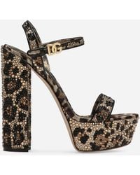 Dolce & Gabbana - Sandales Plateformes En Satin Avec Strass Thermocollants - Lyst