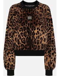 Dolce & Gabbana - Round-Neck Chenille Sweatshirt With Jacquard Leopard Design - Lyst