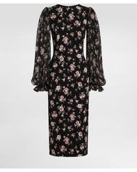 Dolce & Gabbana - Robe En Charmeuse À Imprimé Roses Vintage - Lyst