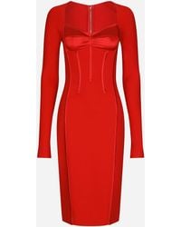 Dolce & Gabbana - Robe Mi-Longue En Viscose Avec Détails Bustier - Lyst