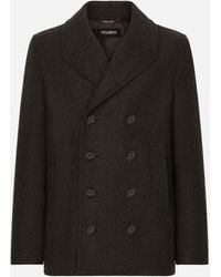 Dolce & Gabbana - Double-Breasted Wool Pea Coat With Branded Tag - Lyst