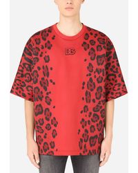 Dolce & Gabbana Technical Jersey T-shirt With Leopard Print - Red