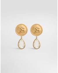 Dolce & Gabbana - Ohrringe Mit Dg-Logomünze Und Strass-Anhänger - Lyst