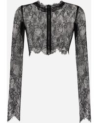 Dolce & Gabbana - Long-Sleeved Chantilly Lace Crop Top - Lyst