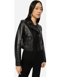 Womens Clothing Jackets Leather jackets Dolce & Gabbana Leather Biker Jacket in Black 