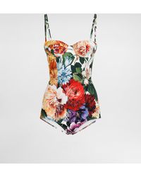 Dolce & Gabbana - Einteiliger Gepolsterter Balconette-Badeanzug Mit Blumenprint - Lyst