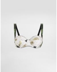 Dolce & Gabbana - Sujetador Balconette De Raso Bordado De Lentejuelas Con Estampado De Gardenias - Lyst