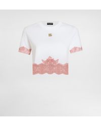 Dolce & Gabbana - Cropped Jersey T-Shirt With Dg Logo And Lace Inserts - Lyst