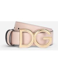 Dolce & Gabbana Reversible Dauphine Calfskin Belt With Dg Logo - Pink