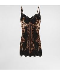 Dolce & Gabbana - Leopard-Print Satin Top With Lace Inlay - Lyst