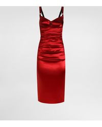Dolce & Gabbana - Draped Satin Calf-Length Dress With Conical Cups - Lyst