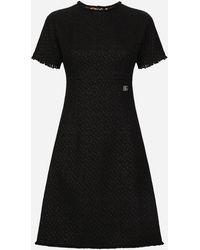 Dolce & Gabbana - Raschel Tweed Midi Dress With Dg Logo - Lyst