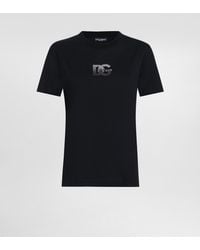 Dolce & Gabbana - T-Shirt With A Logo Finished With Shimmering Crystals - Lyst