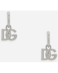 Dolce & Gabbana - Creole Earrings With Dg Logo Pendant - Lyst