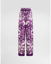 Dolce & Gabbana - Silk Trousers With "Majolica" Print - Lyst