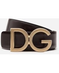Dolce & Gabbana Ceinture en cuir à boucle monogramme - Marron