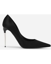 Dolce & Gabbana - Leather High Heels With Silvertone Logo - Lyst