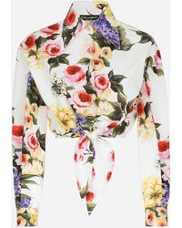Dolce & Gabbana - Cotton Pussy-Bow Shirt With Garden - Lyst