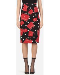Dolce & Gabbana Falda Midi De Seda Satinada Y Estampado Bolsos - Rojo