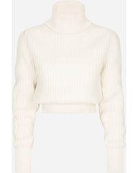 Dolce & Gabbana - Wool Fisherman's Rib Turtle-Neck Sweater With Dg Logo - Lyst